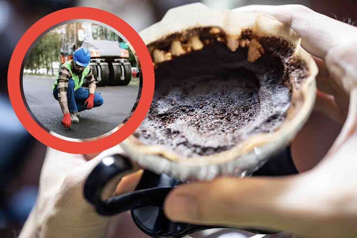 Fondi del caffè per cementare le strade