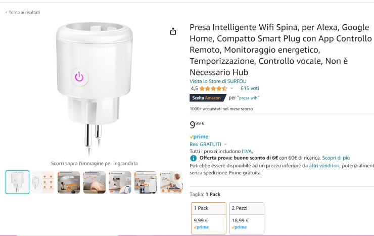 presa smart intelligente amazon prezzo offerta risparmio energia