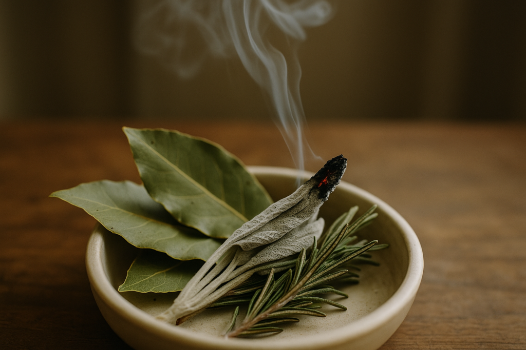 Erbe aromatiche bruciate in casa: dalla purificazione rituale ai benefici reali di alloro, salvia e rosmarino