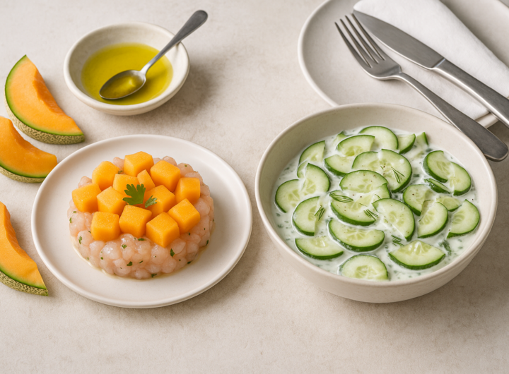 ricette estive leggere — Ricette estive fresche e sostenibili: tartare di gamberi e insalate