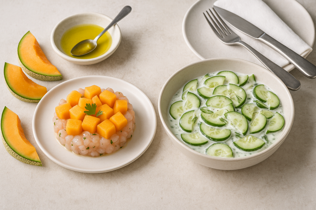 ricette estive leggere — Ricette estive fresche e sostenibili: tartare di gamberi e insalate