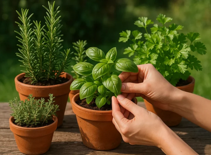 Coltivare piante aromatiche in cucina: basilico, prezzemolo, menta in vaso sul davanzale