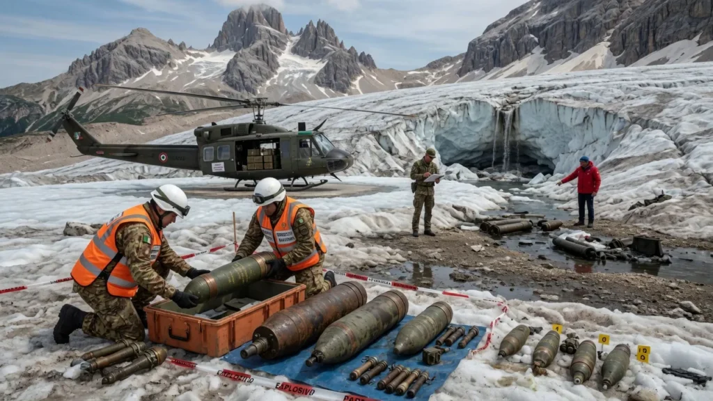Munizioni della Grande Guerra risvegliate dai ghiacciai delle Dolomiti