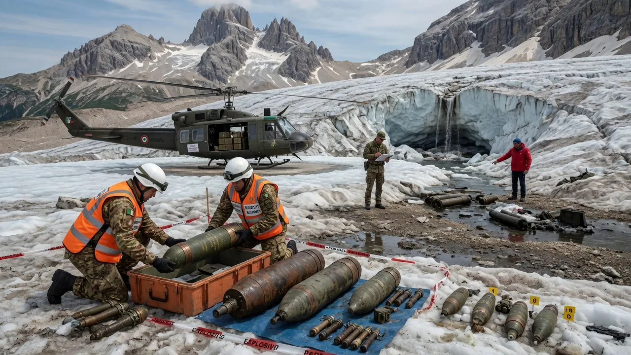 Munizioni della Grande Guerra risvegliate dai ghiacciai delle Dolomiti